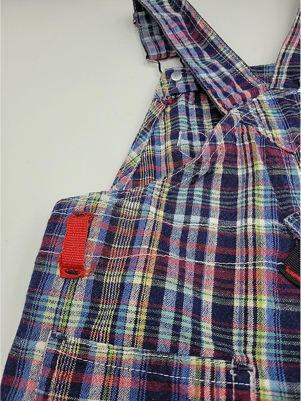 OshKosh B'Gosh Boys Size 24 Months Shortalls Blue, Red, White Plaid VTG